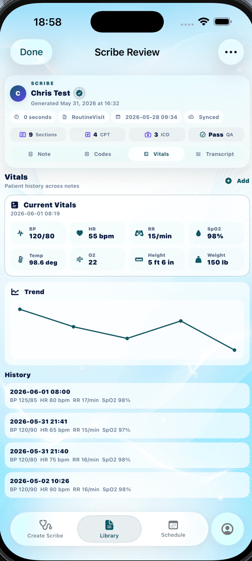 YULY Vitals screen